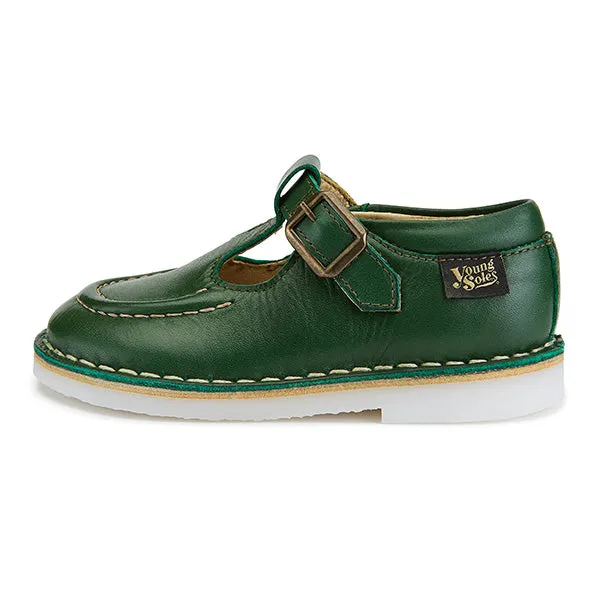 Parker T-Bar Kids Shoe Pea Green Leather