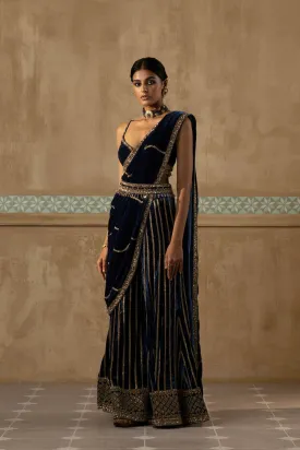 Peacock Blue Velvet Drape Sharara Set