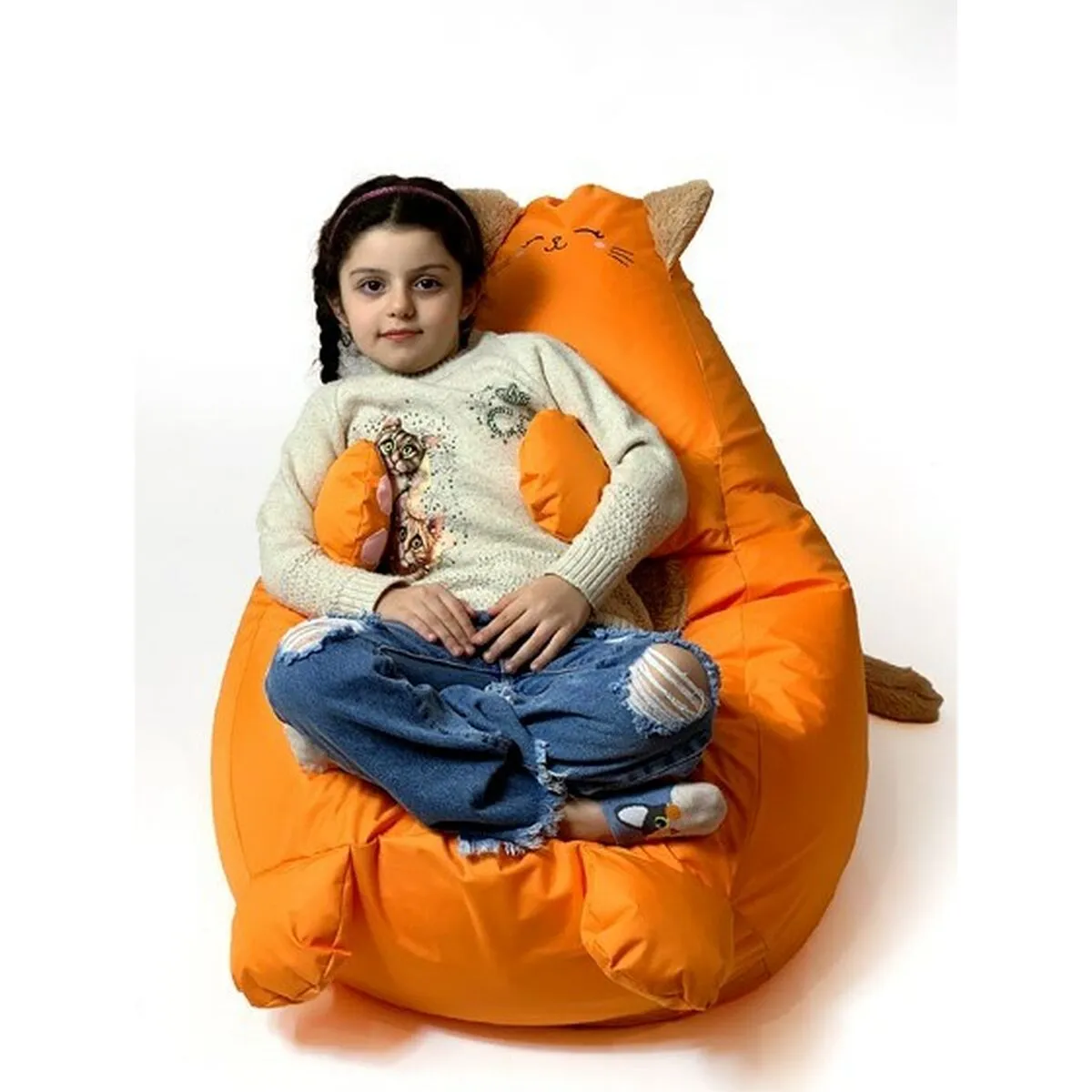 Pouffe GO GIFT Orange Oxford Cat 105 x 80 cm