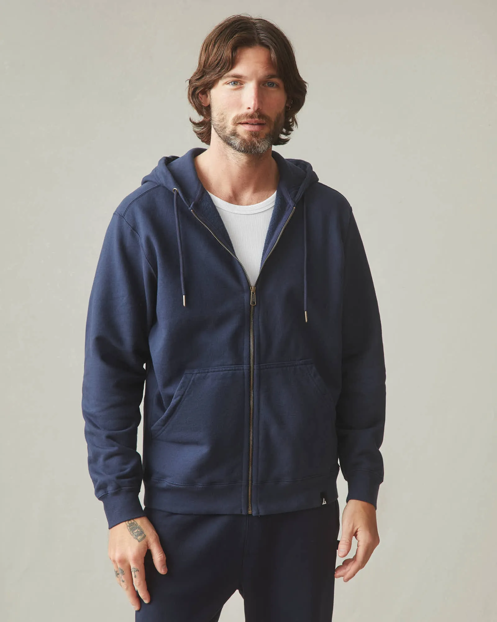 Mens Relaxed Classic Full Zip Jacket - Oxford Blue