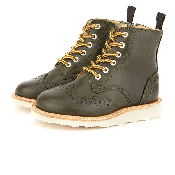 Sidney Brogue Kids Boot Hunter Green Leather