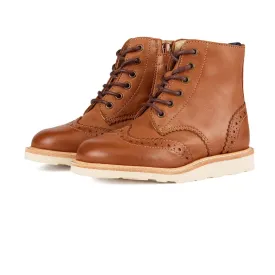 Stylish Sidney Brogue Kids Boot in Tan Burnished Leather – Durable and Classic Design