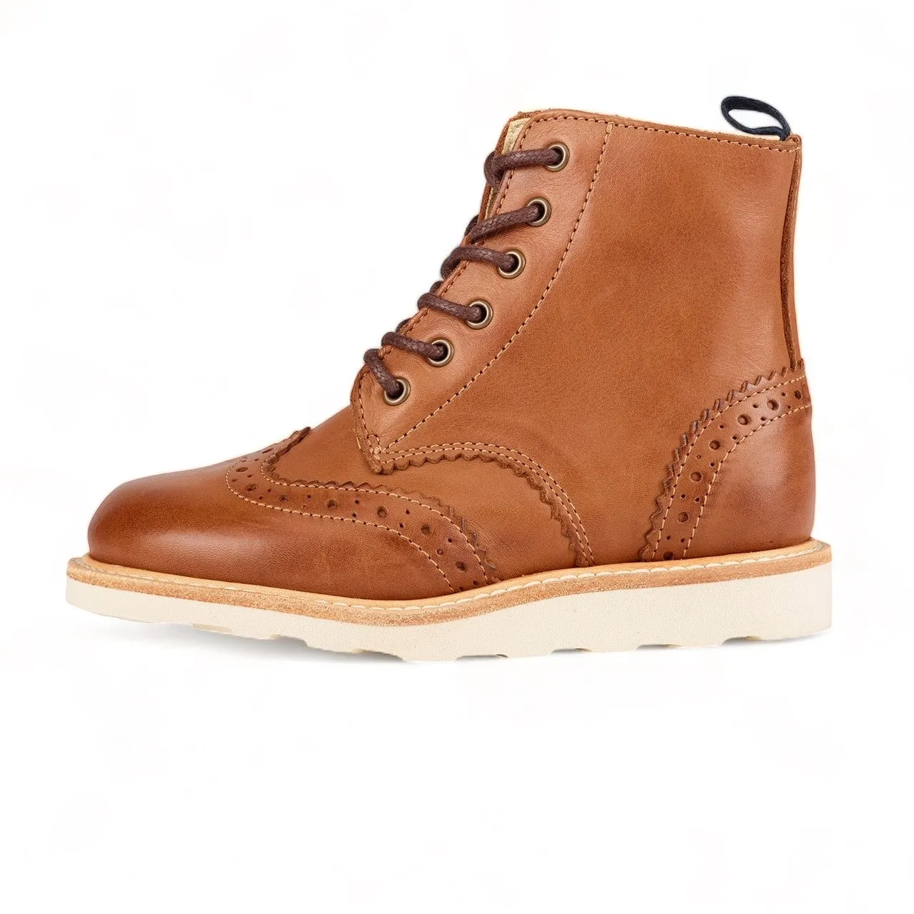 Stylish Sidney Brogue Kids Boot in Tan Burnished Leather – Durable and Classic Design