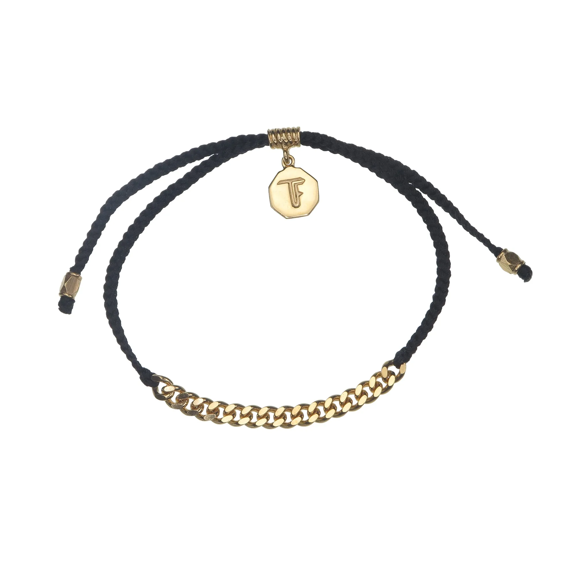 SIMPLE CHAIN & CORD BRACELET - BLACK -  GOLD