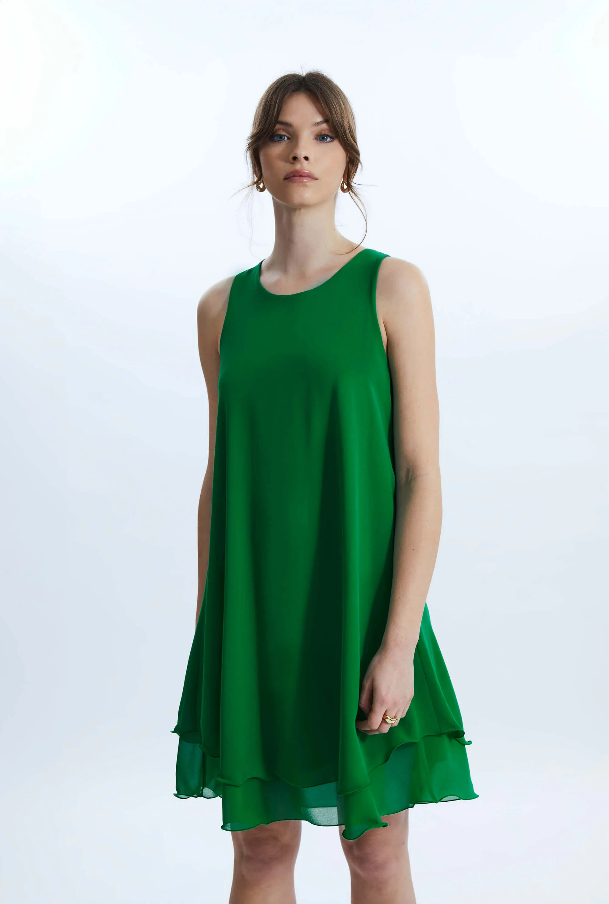 Sleeveless Wave Hem Dress Green