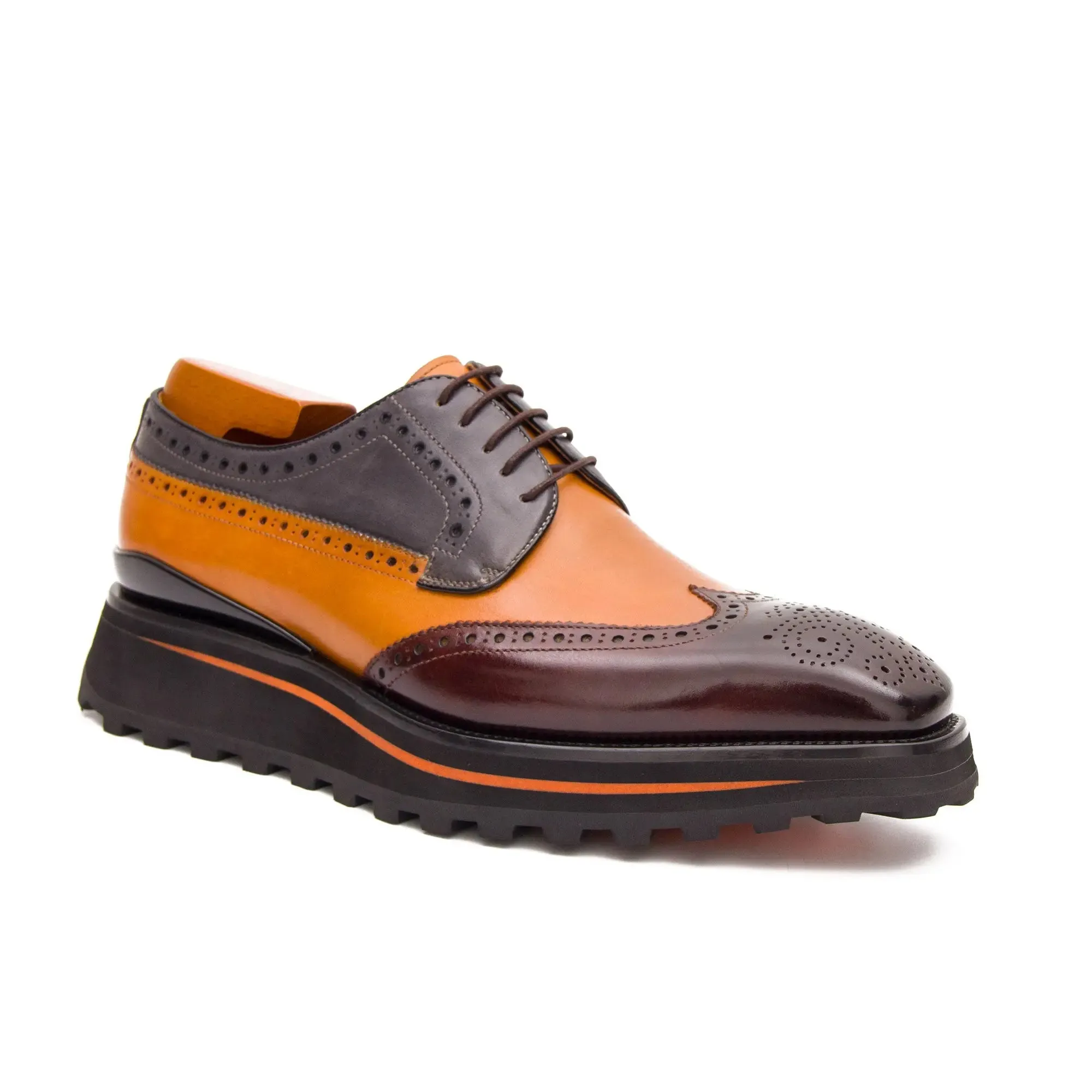 Thick-soled calfskin formal brogue derby shoes