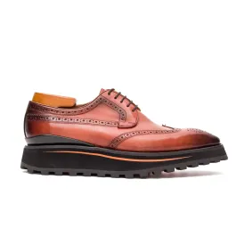 Thick-soled calfskin formal brogue derby shoes