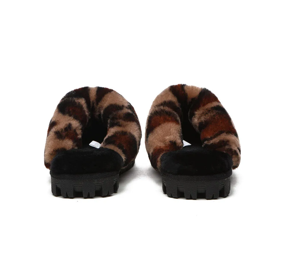 Womens Leopard Print Double-Faced Sheepskin Wool UGG House Slippers