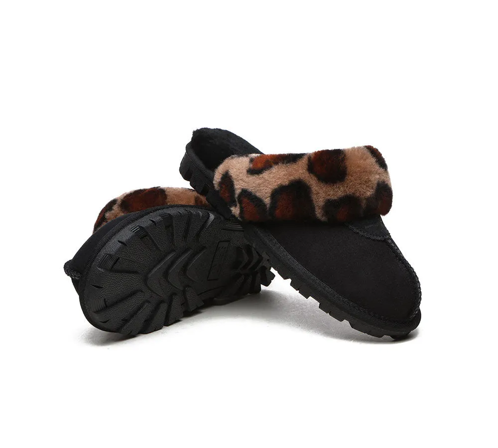 Womens Leopard Print Double-Faced Sheepskin Wool UGG House Slippers