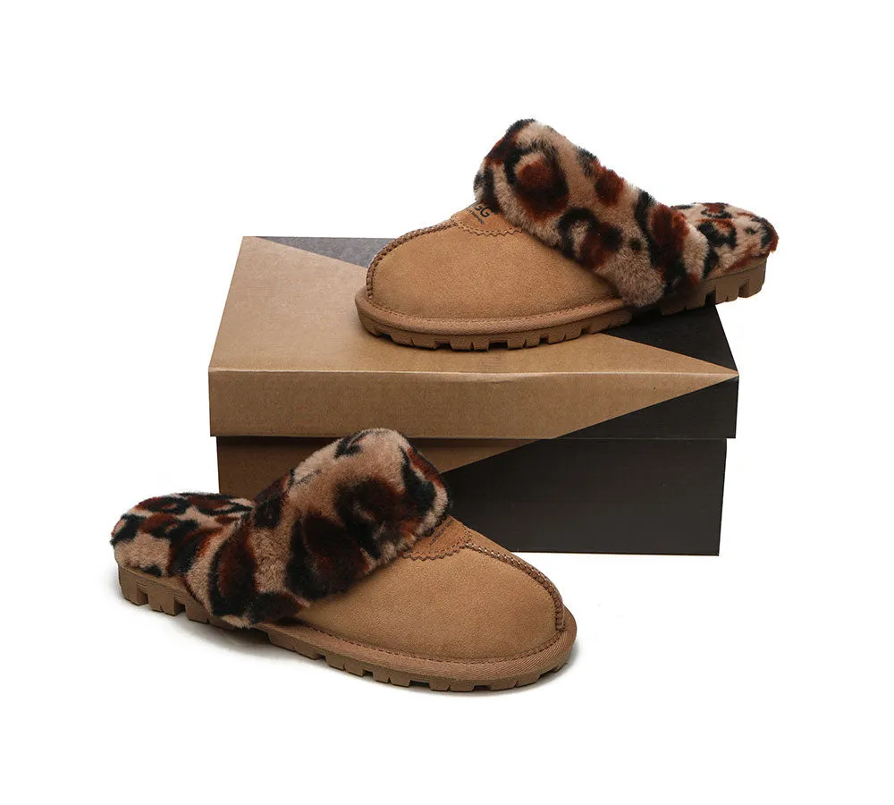 Womens Leopard Print Double-Faced Sheepskin Wool UGG House Slippers