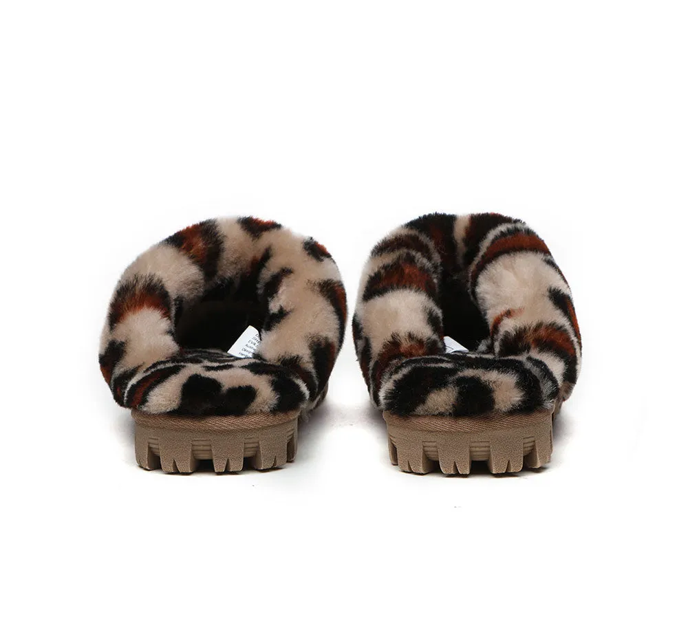 Womens Leopard Print Double-Faced Sheepskin Wool UGG House Slippers