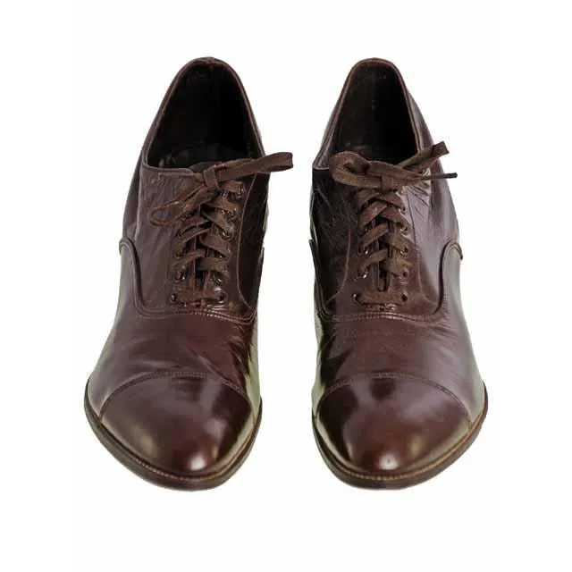 Vintage Brown Leather Early 1920S  Oxford Ladies Shoes NIB#1  Sz EU 37 US 6.5