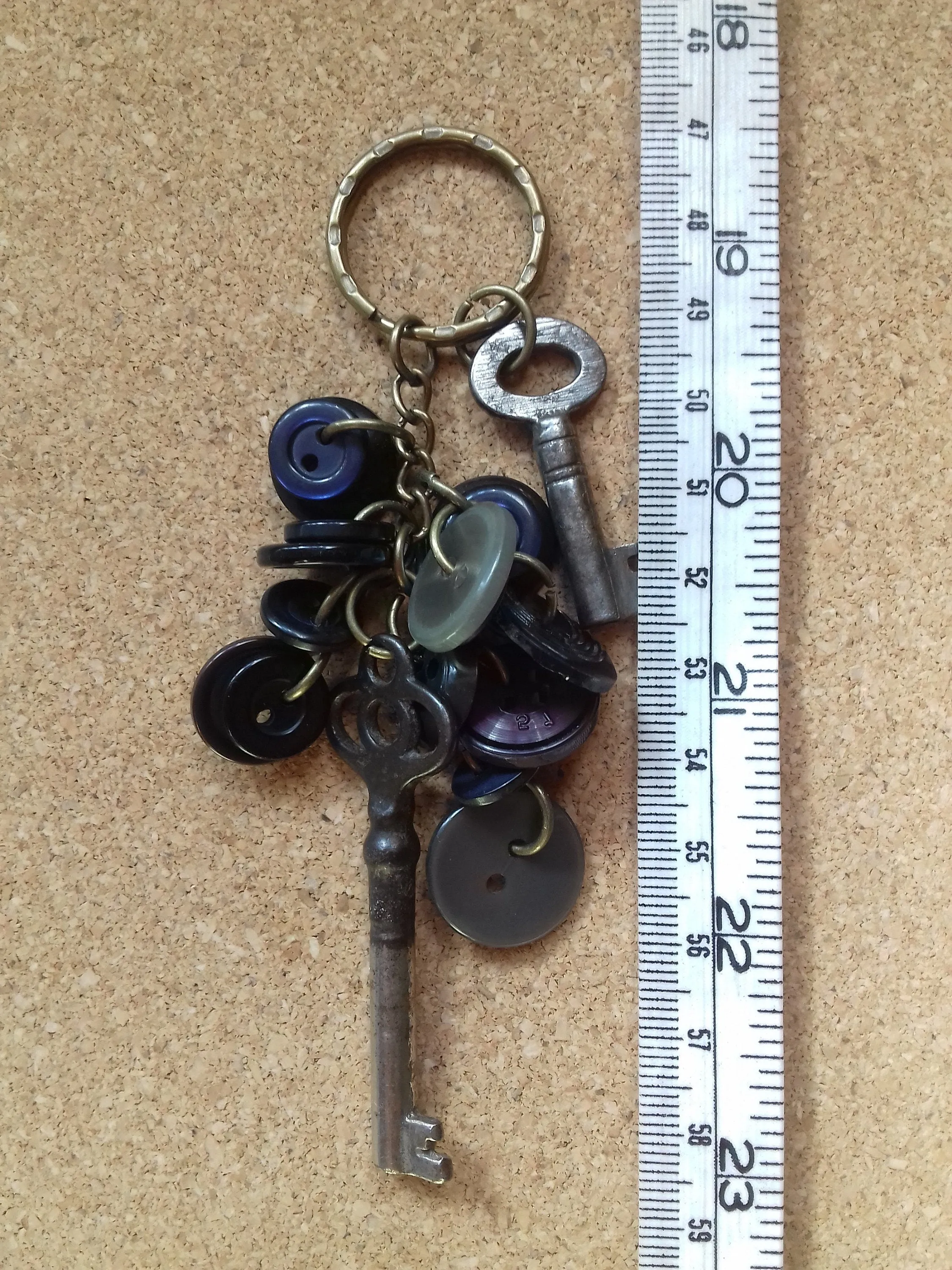 Vintage Keys Bagcharm Black Purple Green Buttons